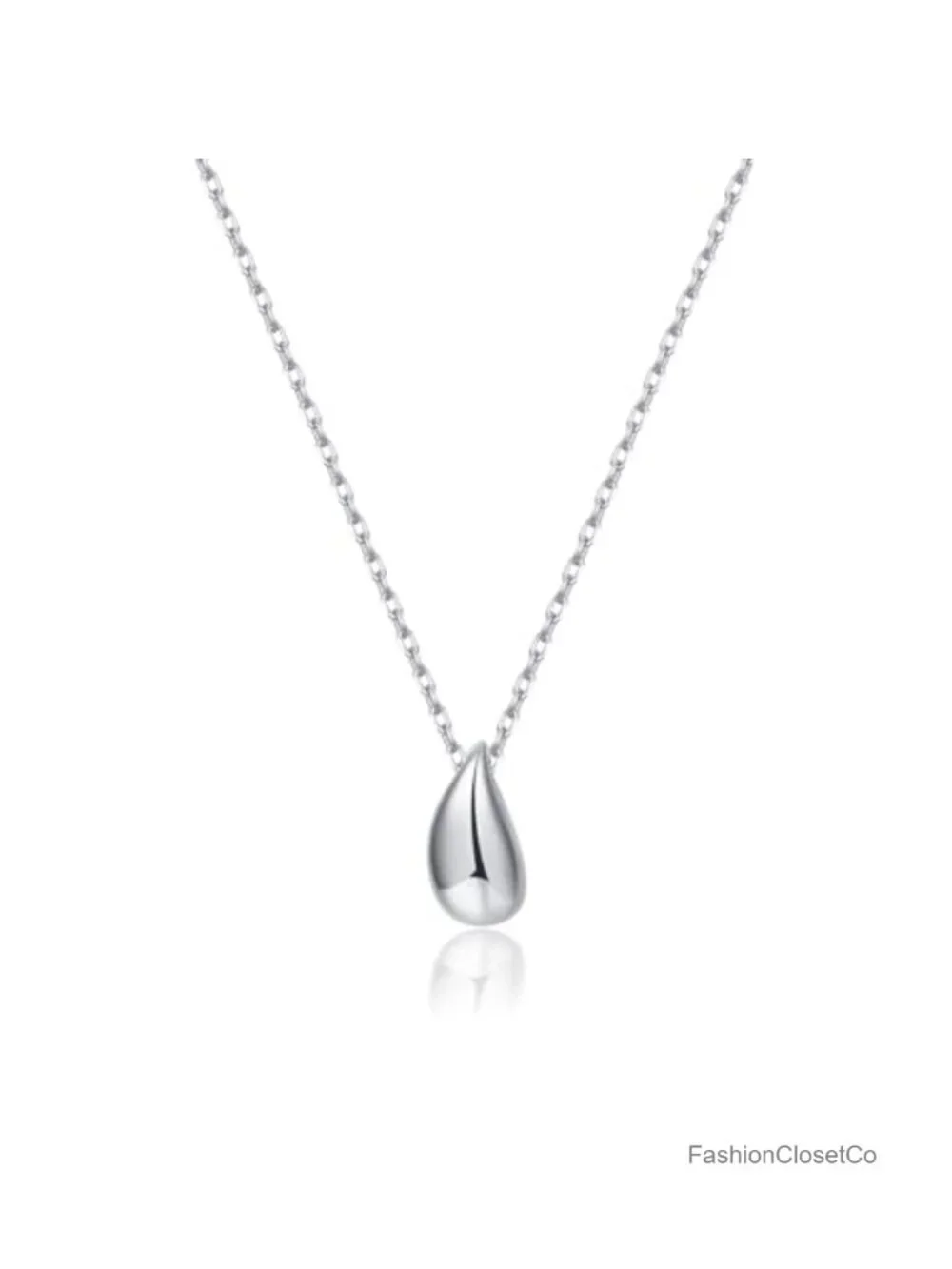 925 Sterling Silver Chunky Teardrop Pendant Necklace